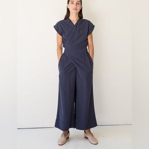 Lauren Winter Navy Short-sleeve Wrap Around Jumpsuit